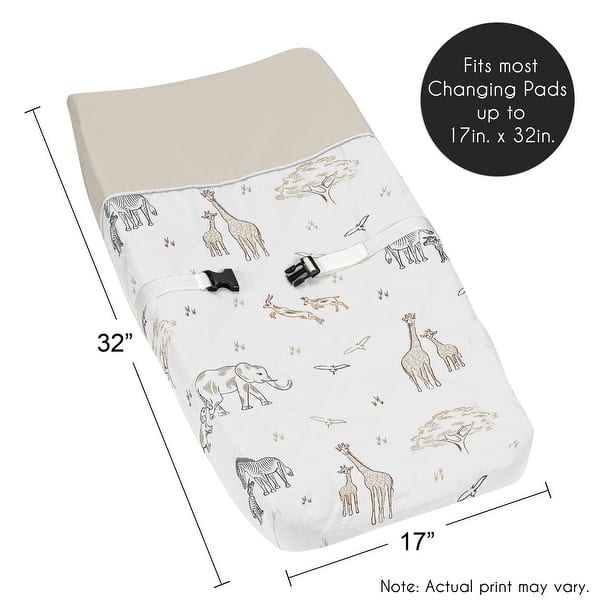Jungle Safari Animals Boy Girl Changing Pad Cover Taupe Black and White